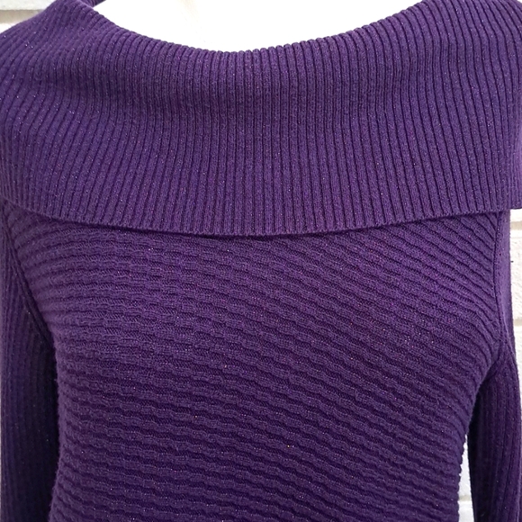 Alfani Purple Shimmer Off The Sholder Sweater Dress. Size Small - Picture 4 of 10